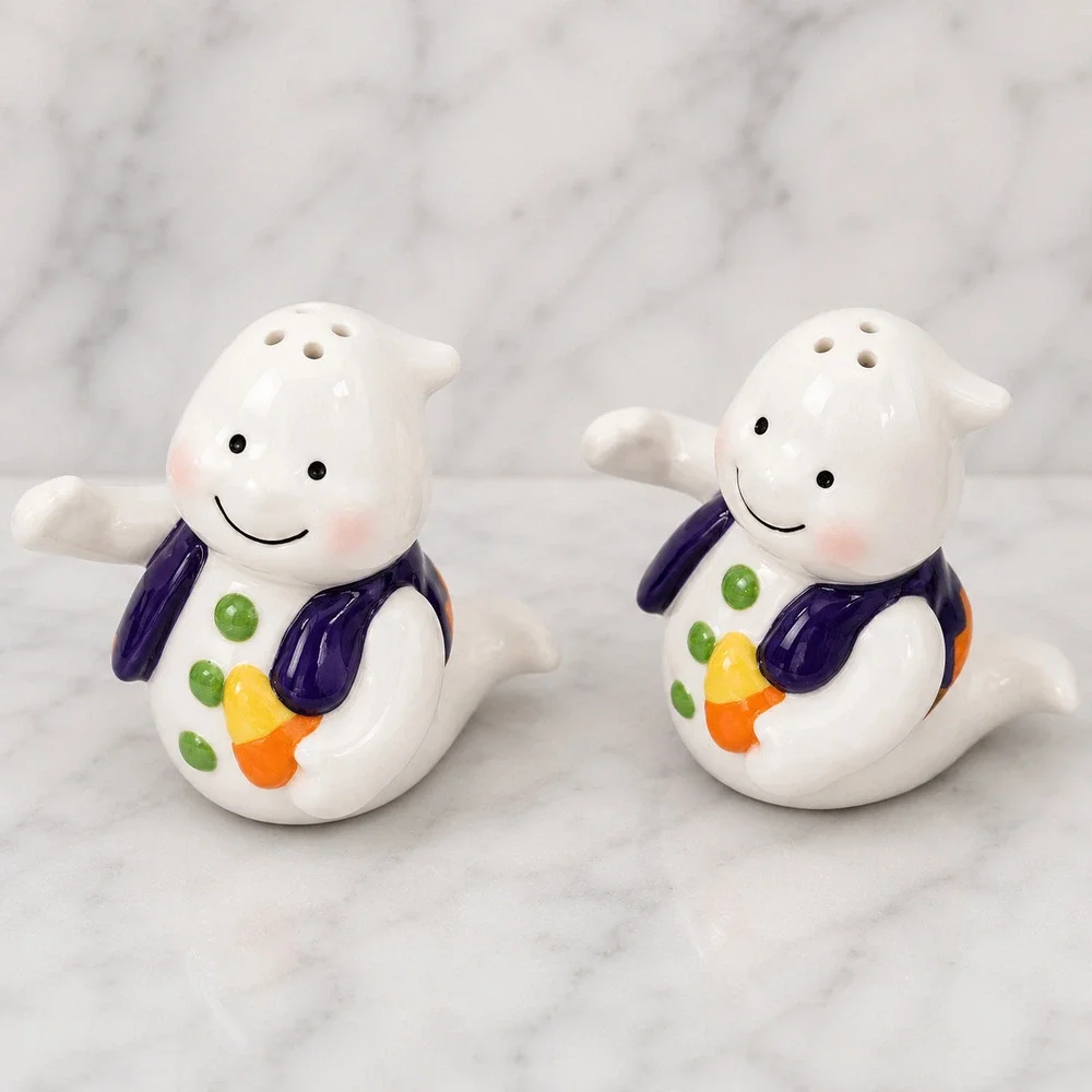 Ghost Halloween Salt & Pepper Shakers Candy Corn Pair